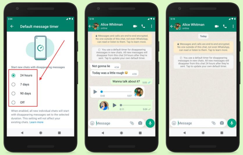 enable whatsapp temporary messages