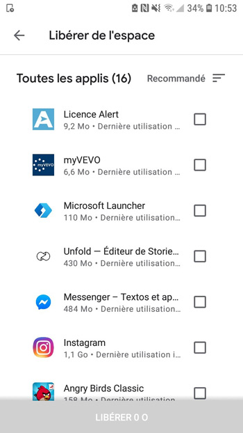 impossible telecharger application google play en raison de manque espace