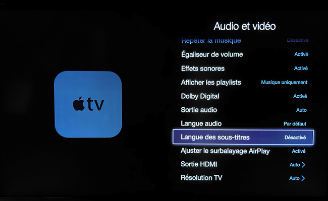 desactiver langue sous titres