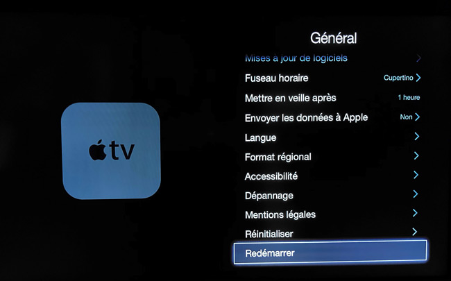 redemarrage apple tv
