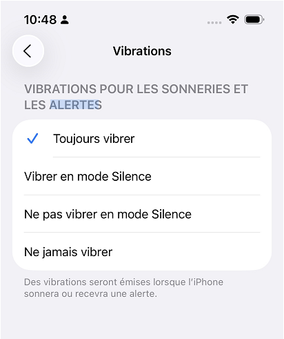 Activer vibration et retour haptique