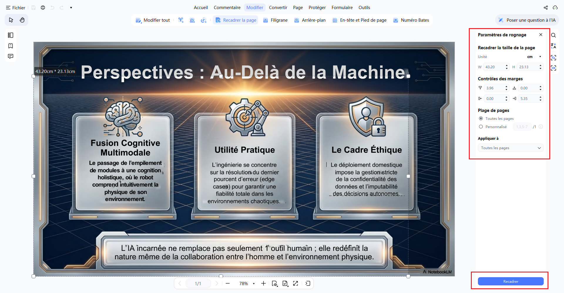 Ajuster les paramètres de recadrage d'un PDF