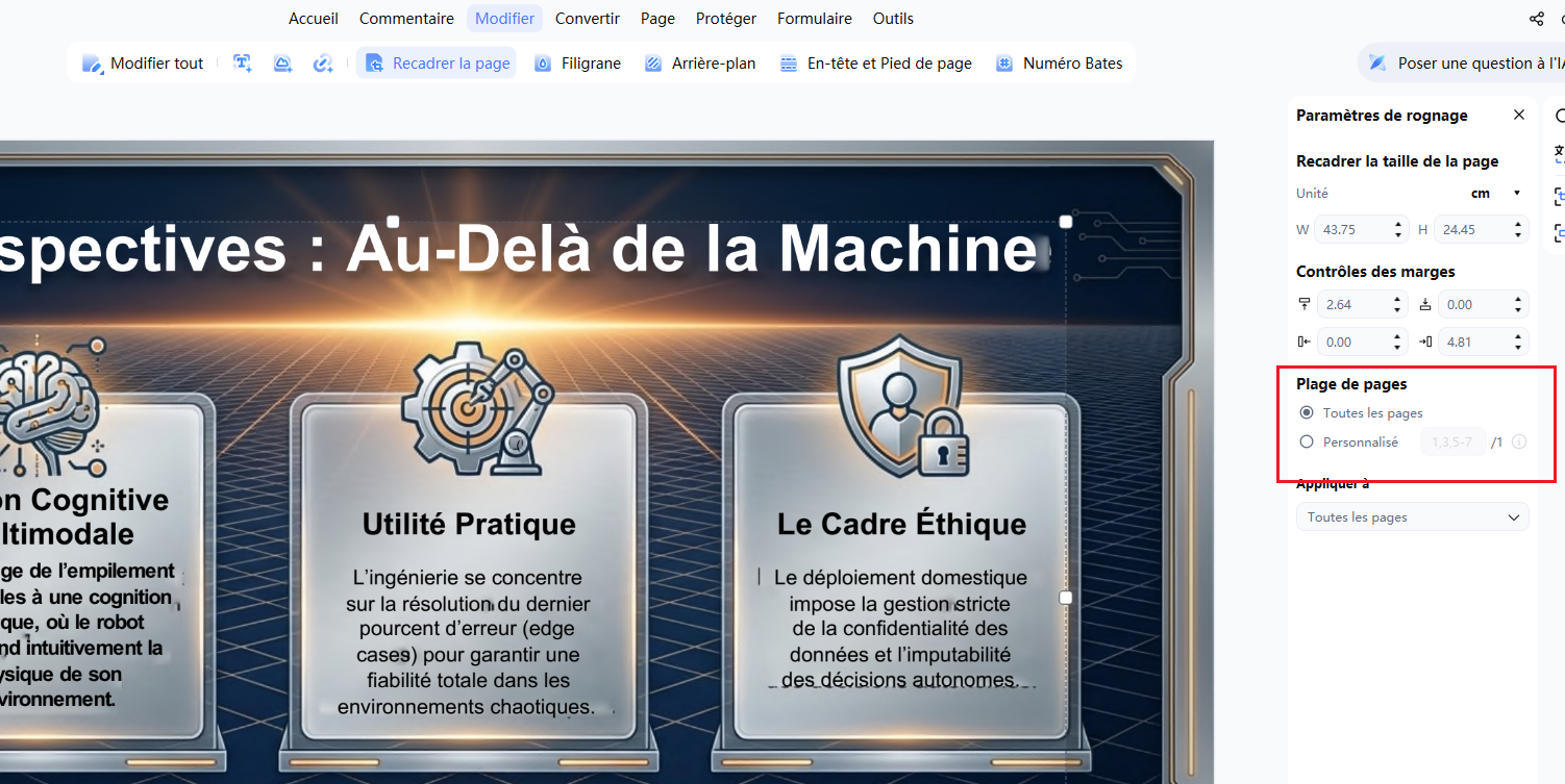 Appliquer le recadrage aux pages sélectionnées