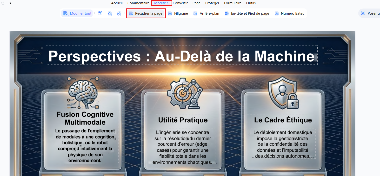 Ouvrir un PDF et accéder à l'outil de recadrage