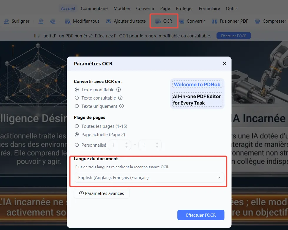 perform ocr in pdnob