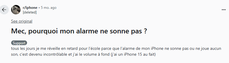 mon réveil ne sonne pas sur iPhone