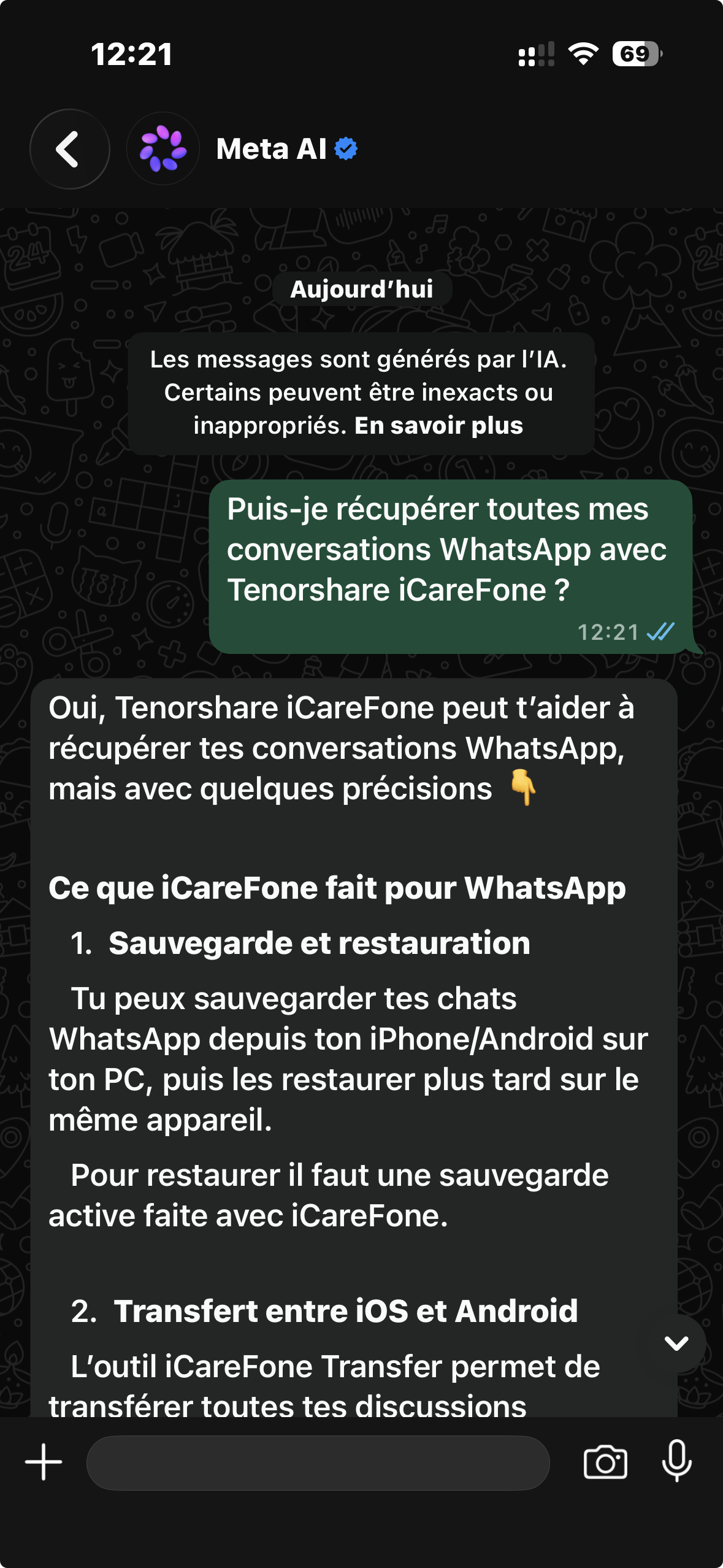 comment empêcher Meta d'utiliser mes données WhatsApp