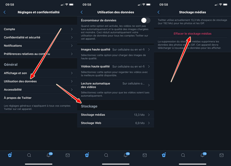 effacer caches twitter