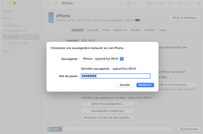 restaurer la sauvegarde iphone