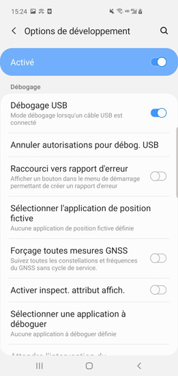 rouvrir mode développeur et mode de débogage USB