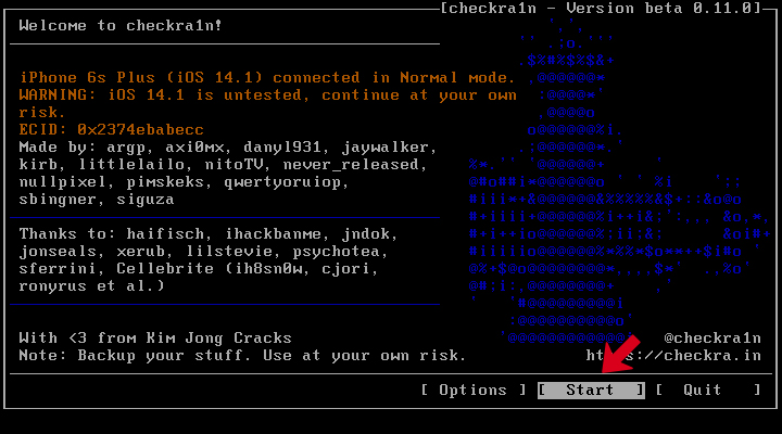 Cliquer sur Entrée pour jailbreak
