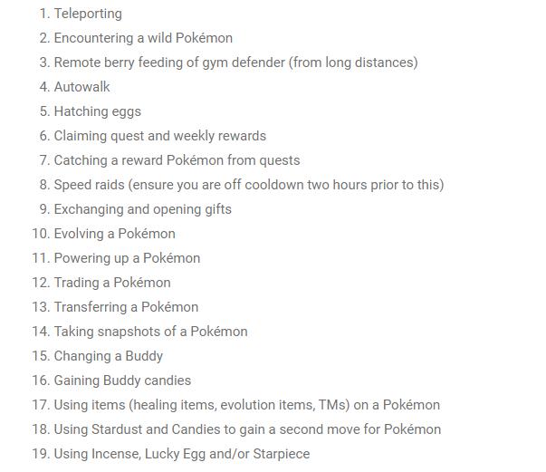 actions that will not trigger the cooldown period