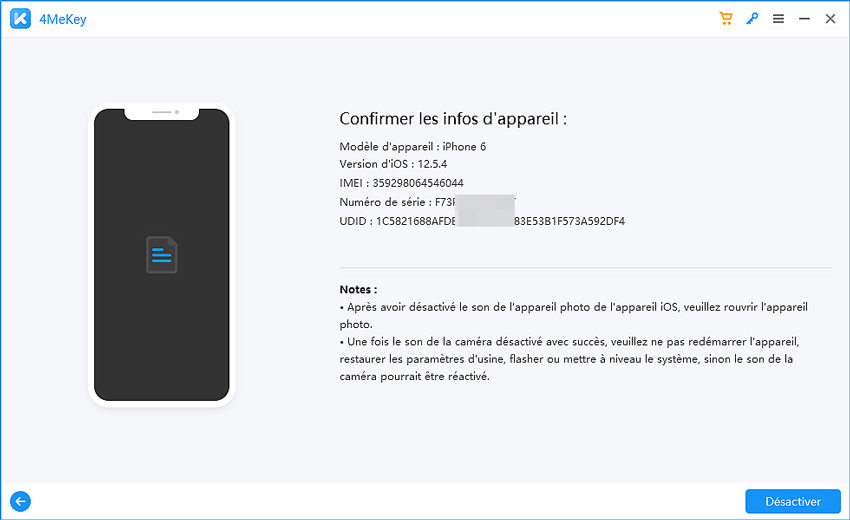 confirmer les informations de l'appareil - Guide 4MeKey