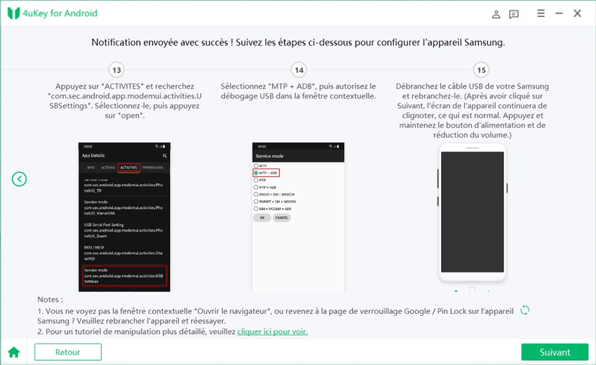 selectionner mtp+adb - 4ukey android
