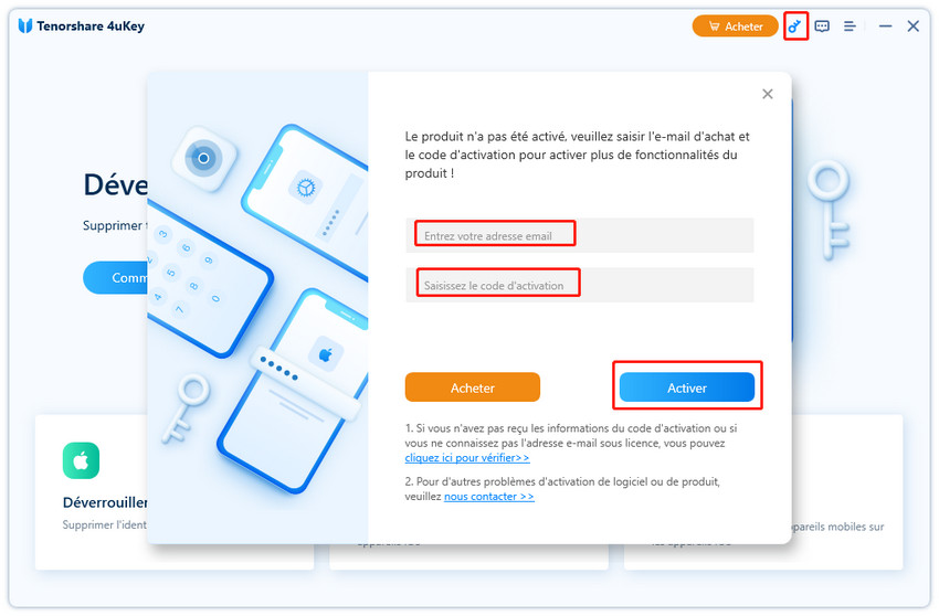 Code d'enregistrement et email 4ukey