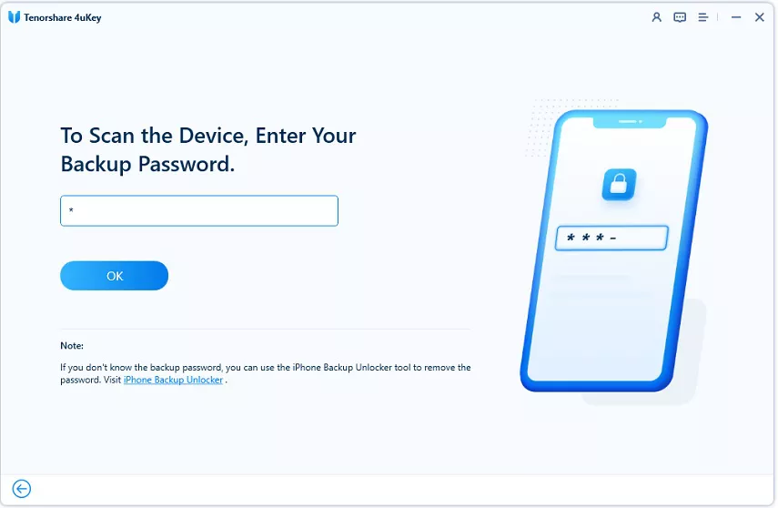 enter backup password to start scanning passwords