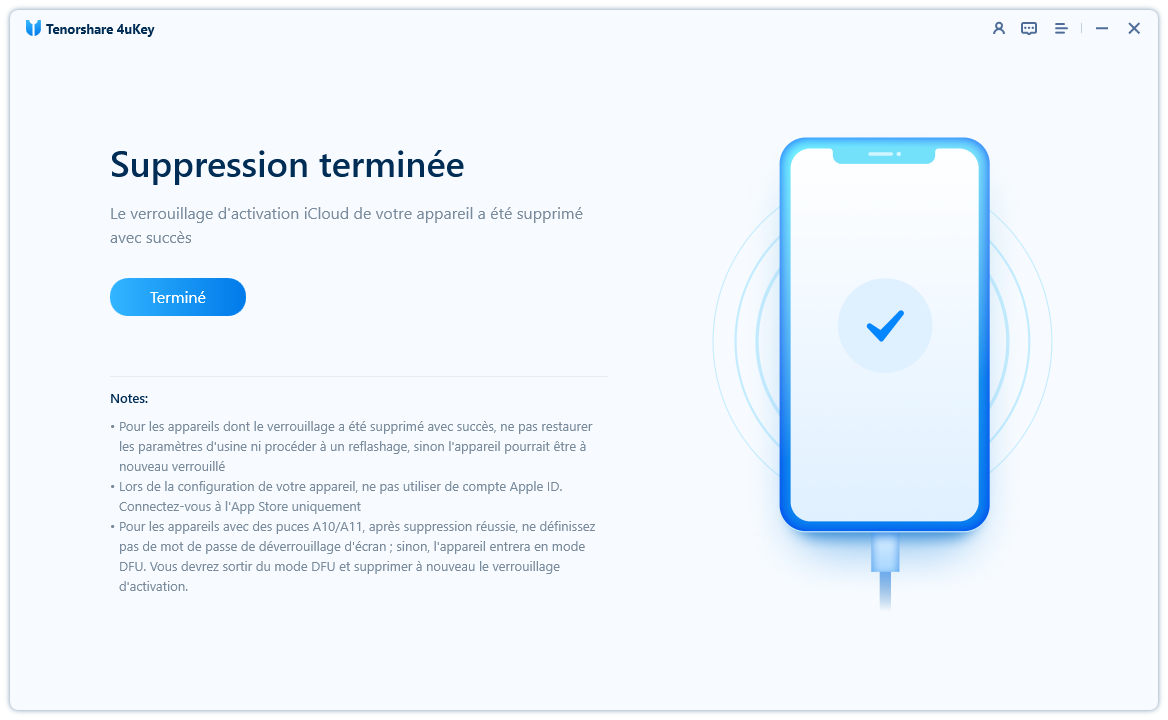 suppression iphone icloud activation lock terminé