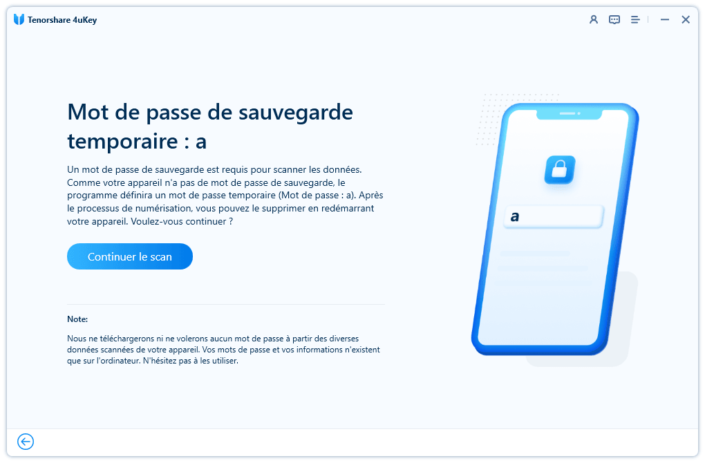 enter temporary backup password to start scanning passwords