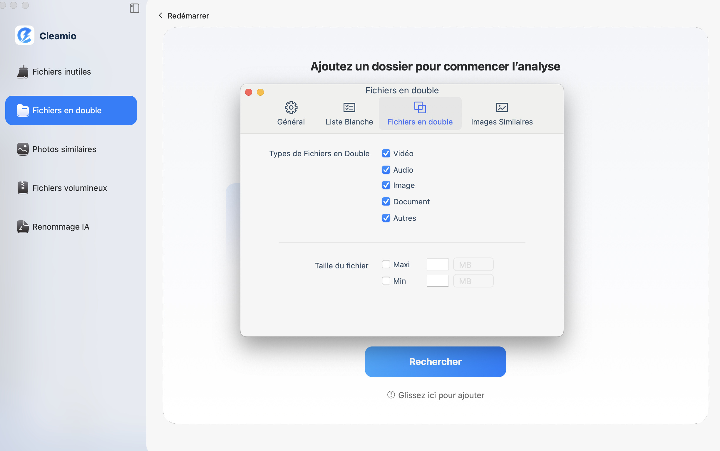 personnaliser les options de scan pour les doublons