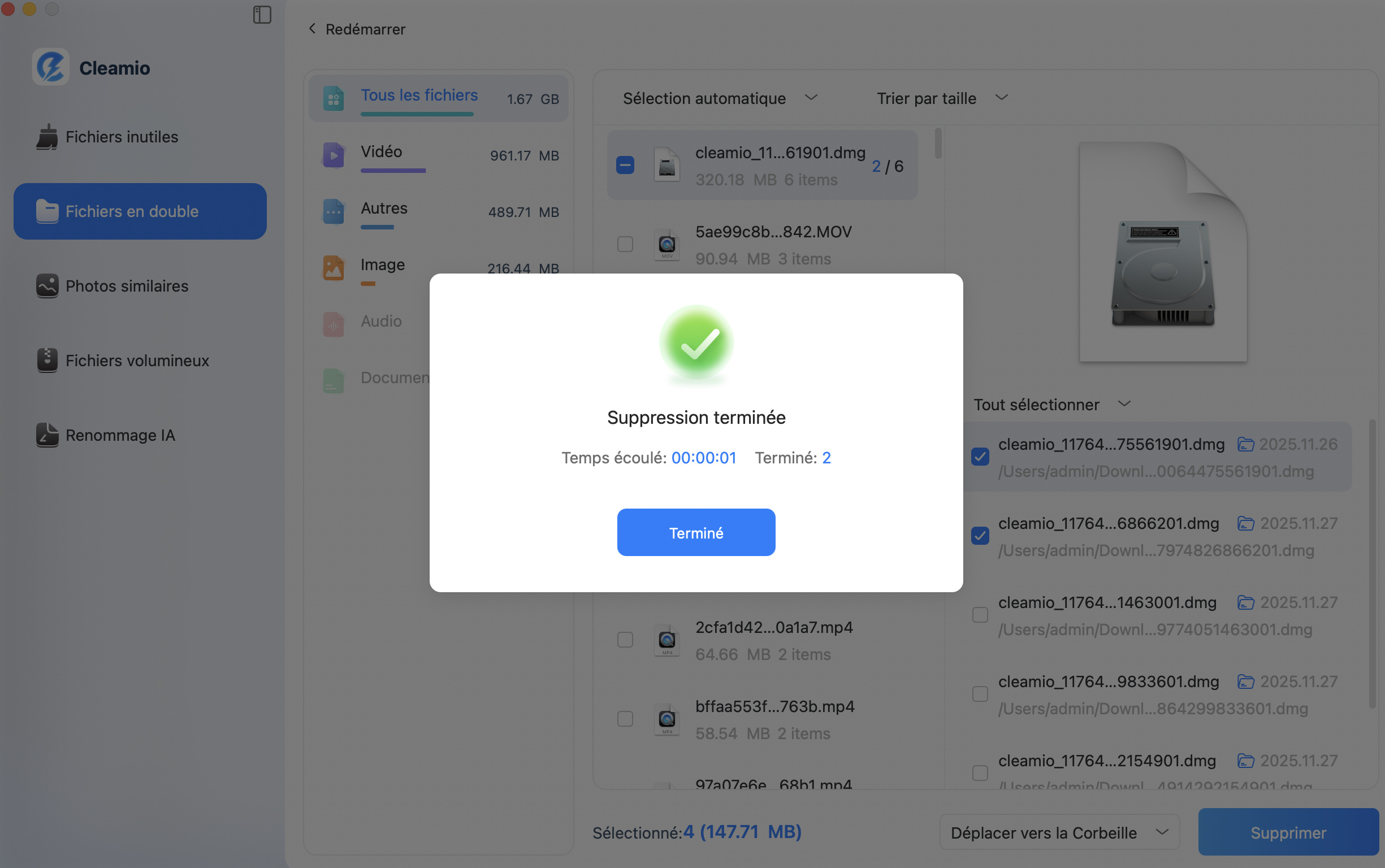 suppression des fichiers en double terminée