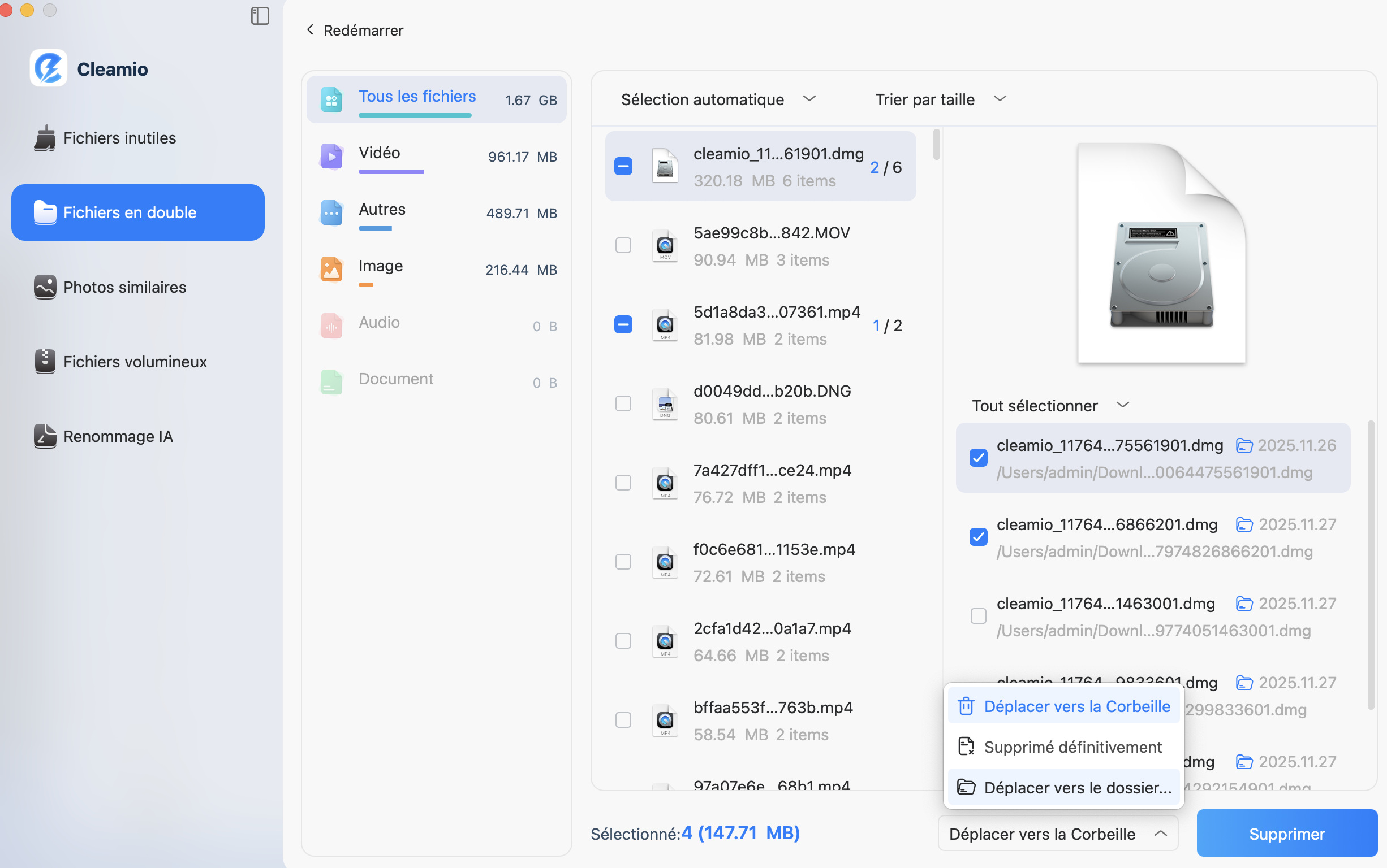 scanner et revoir les fichiers en double