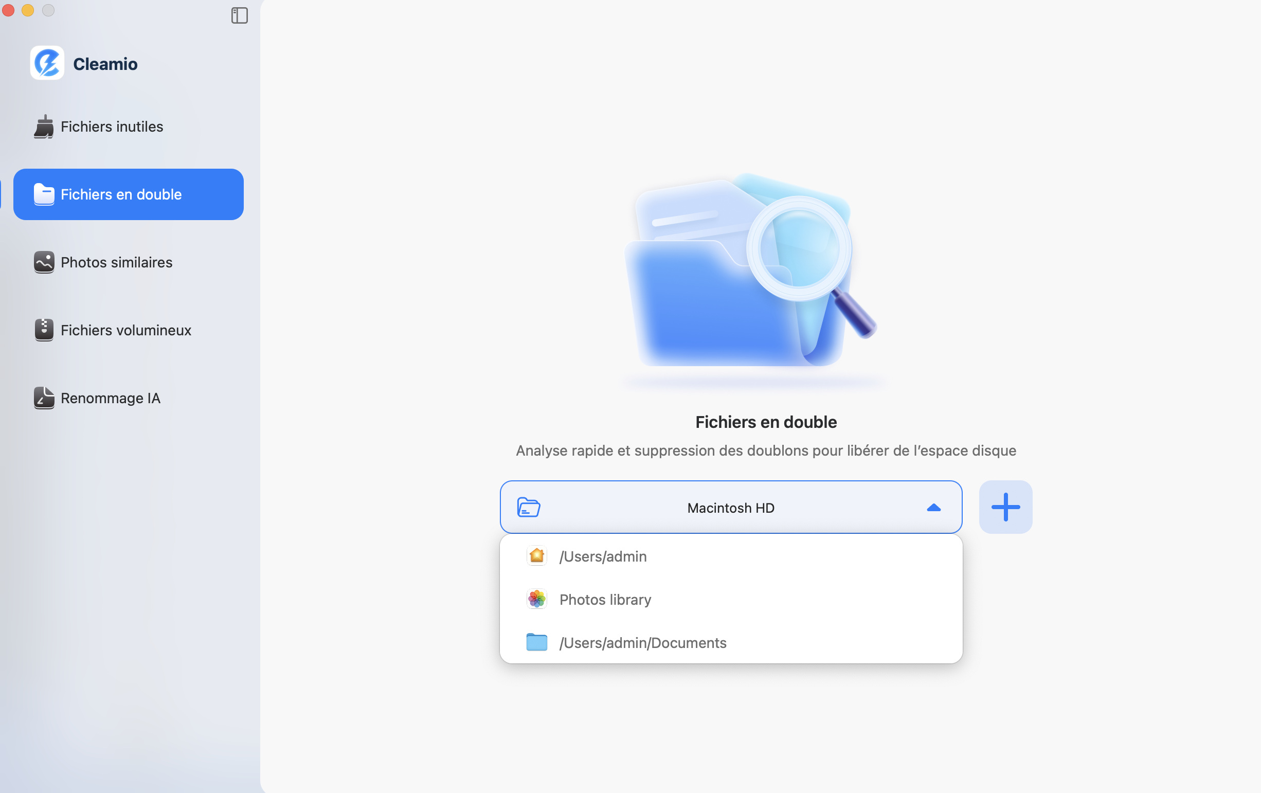 sélectionner le dossier et les répertoires pour scanner les fichiers en double