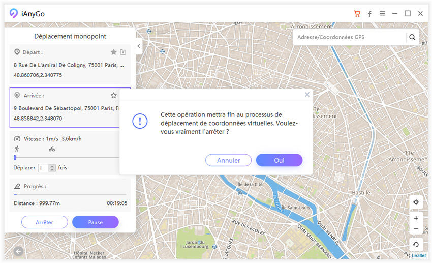simuler le movement gps sur ianygo - étape 4
