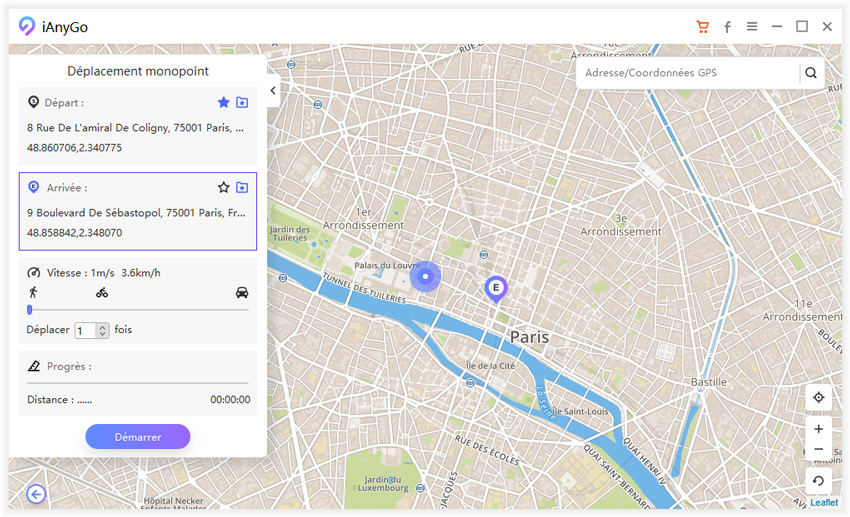 planifier un itinéraire à deux points sur la carte avec inaygo