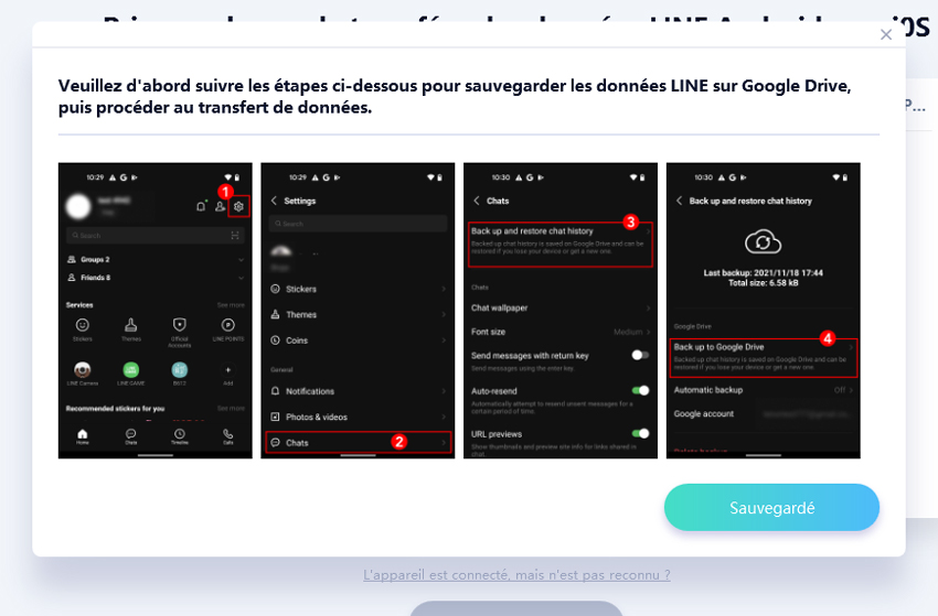 guide icarefone transfer - sauvegarder line dans google drive