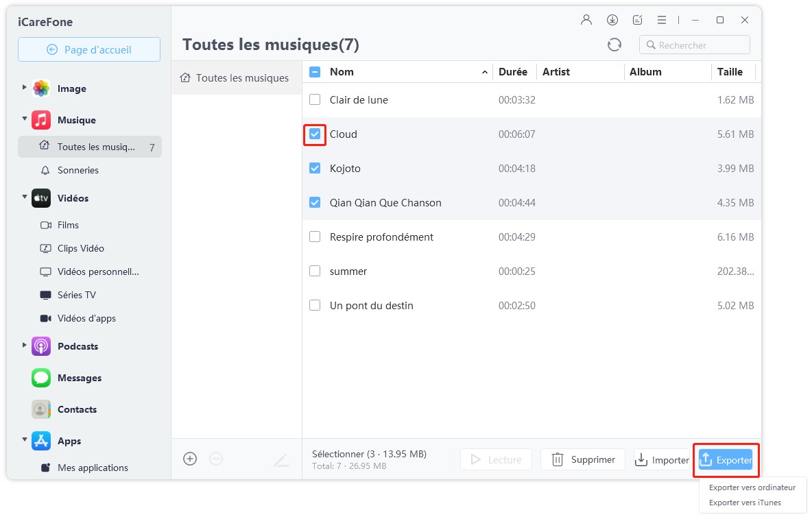 comment transférer de la musique depuis iTunes vers l'iPhone