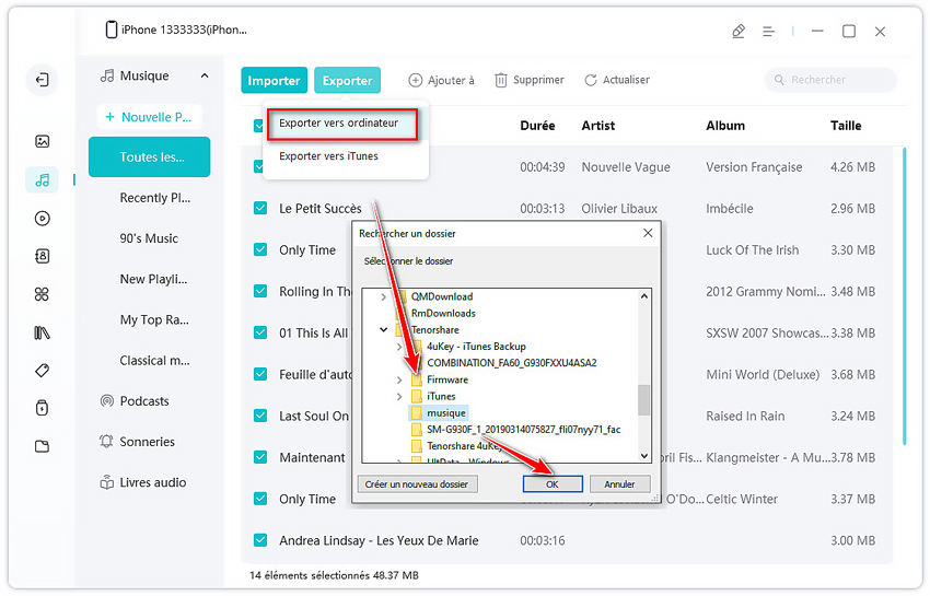 guide exporter musique vers ordinateur