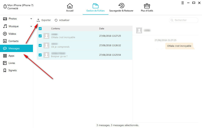 copier sms sur pc