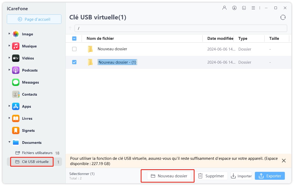 icarefone créer des dossiers