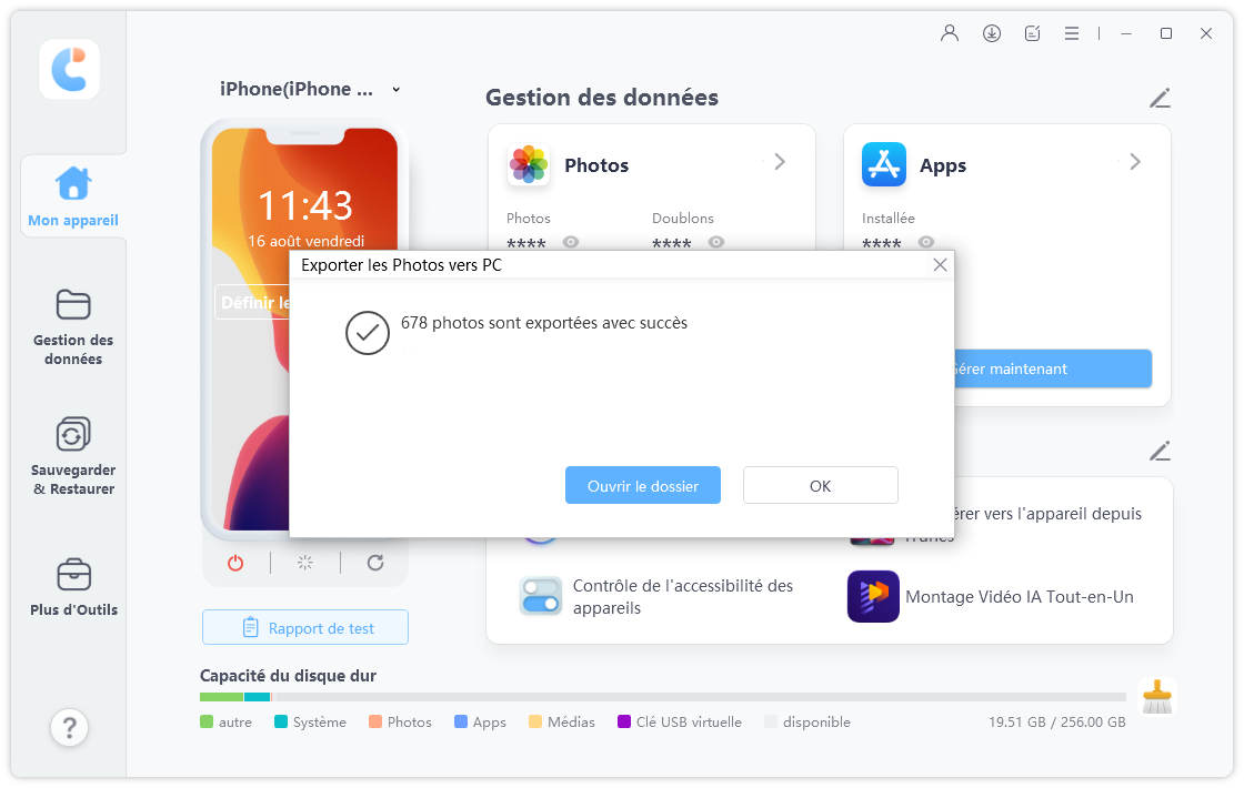 tap the manager option on iCareFone to transfer files from iphone to pc