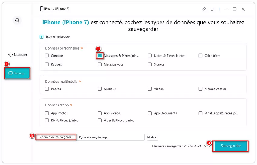 sauvegarder sms