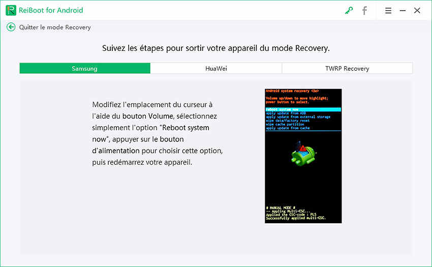 Sortir du mode de récupération samsung avec Tenorshare ReiBoot pour Android - guide