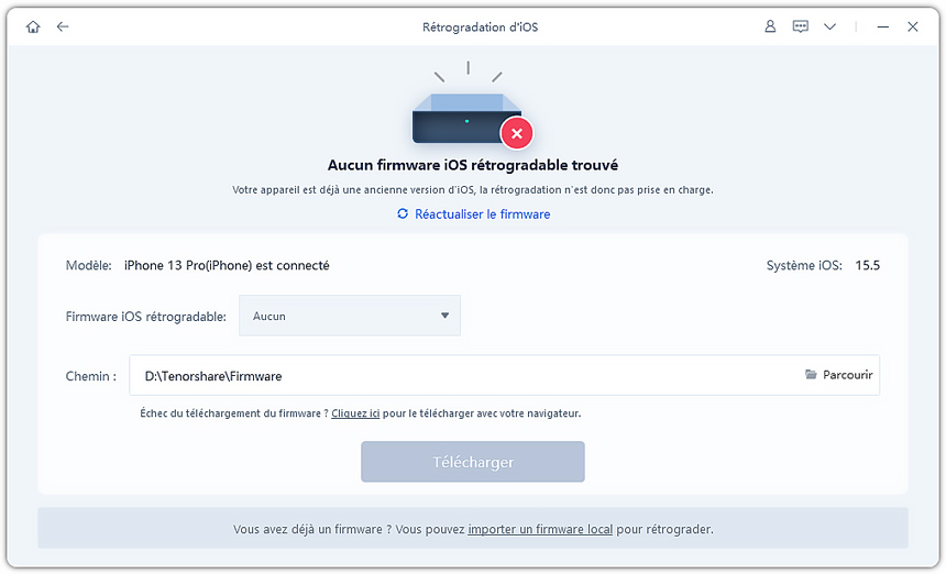 aucun firmware rétrogradable n'a été trouvé