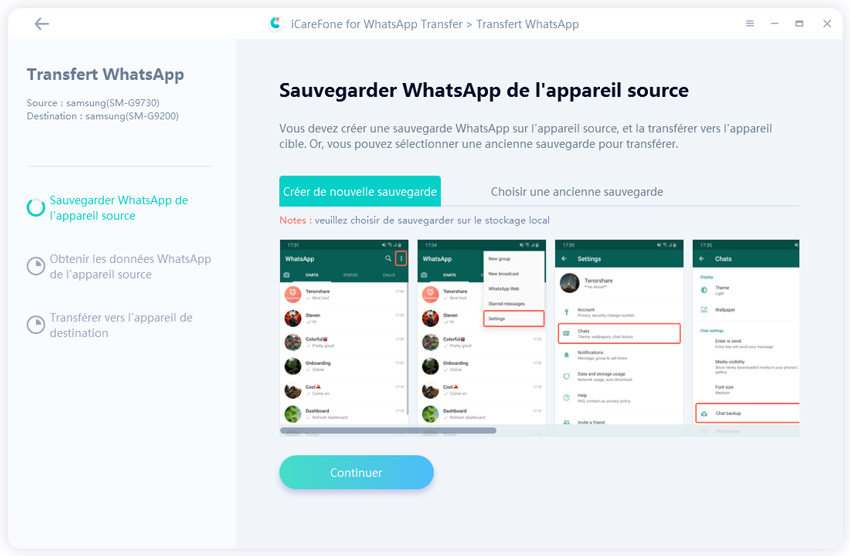 Transfer WhatsApp Samsung vers Samsung