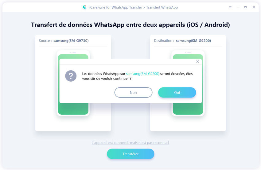 transfert whatsaap entre deux appareils android-écraser