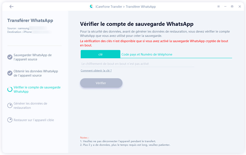 entrer la cle de vérification de compte whatsapp