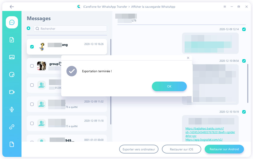 exporter discussion de whatsapp avec succès