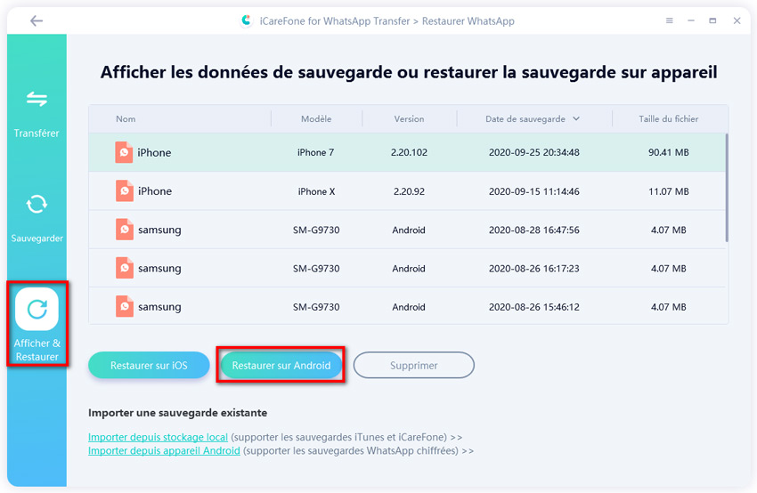 sélectionner la sauvegarde pour la restaurer sur Android - guide