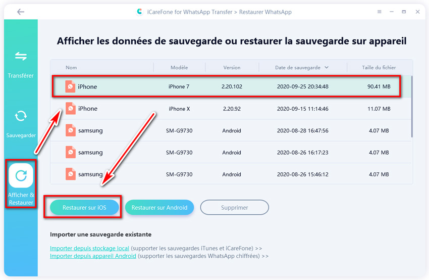 sélectionner une sauvegarde pour la restaurer sur iPhone - guide