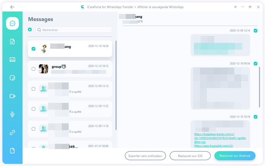 exporter discussion whatsapp vers pc