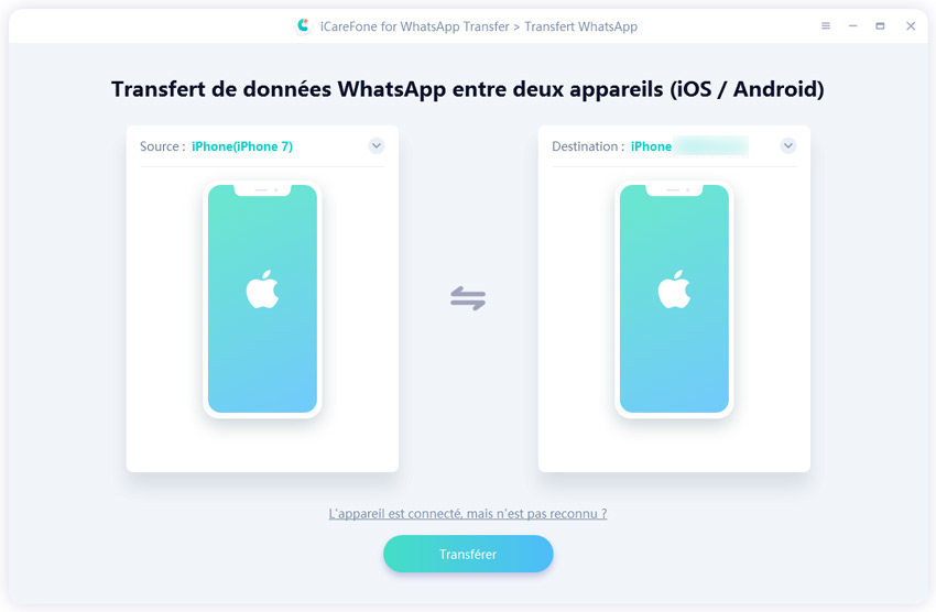 transférer whatsapp d'iphone à iphone avec guide icarefone