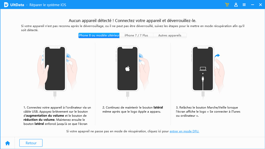 guide réparer système ios via mode récupération