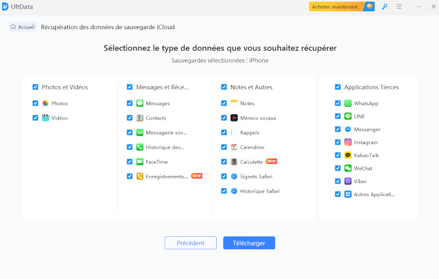 sélectionner les types de fichiers à récupérer
