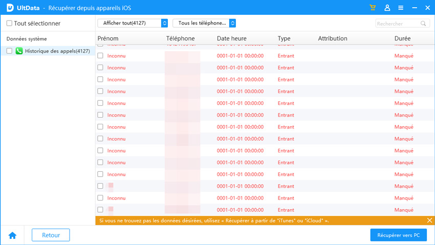 récupération des appels supprimées - ultdata ios