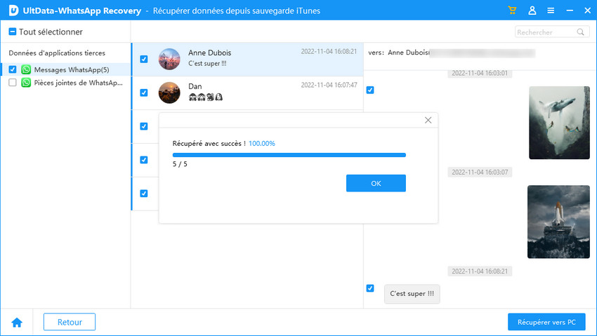 recuperer des messages whatsapp supprimésdepuis sauvegarde itunes - UltData Récupération WhatsApp