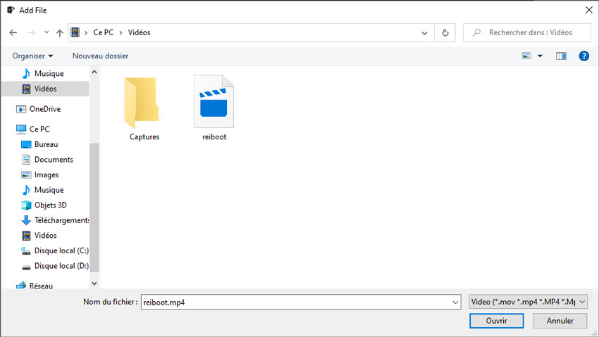 sélectionner une vidéo pour réparer